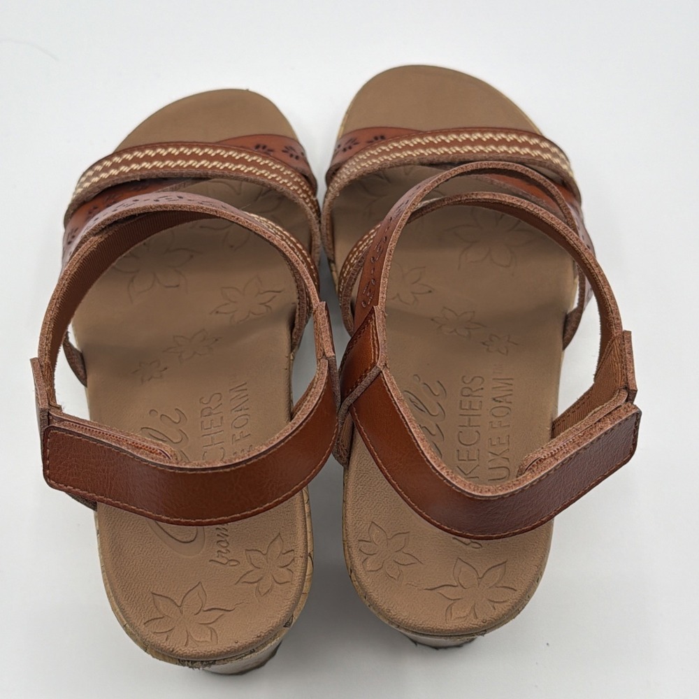 Skechers Beverlee Delicate Glow Luggage Brown Wedge Sandals Strappy Womens Sz 9 - Picture 7 of 16